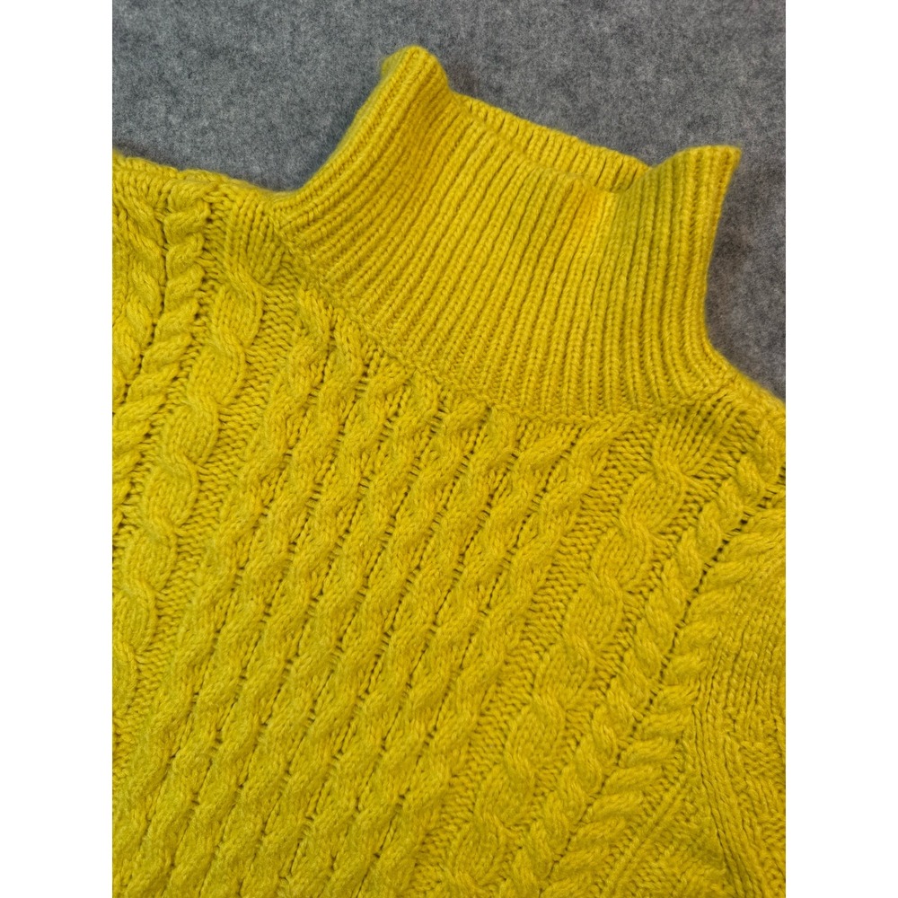 Ann Taylor Petite Yellow Cable Knit Turtleneck Puff Shoulder Sweater SP
